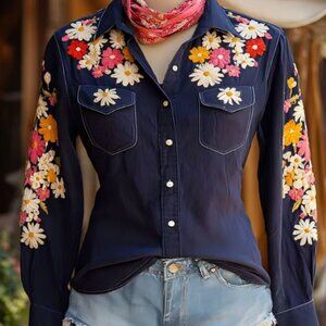 Plus size ladies shirt with 2D flower print. (3X)